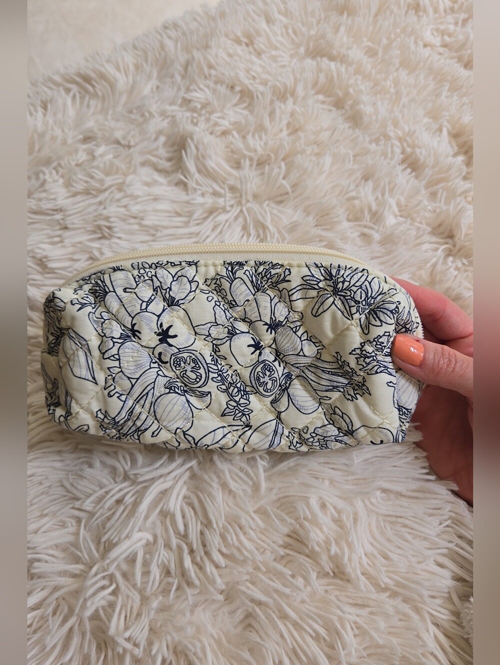 Floral Quilted Cosmetic Pouch in Cream and Black